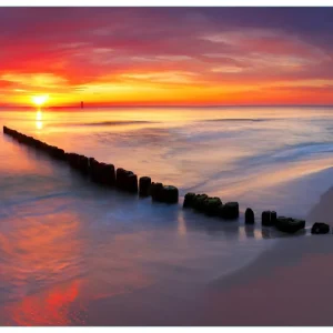Abverkauf Glasbild Farbenspiel im Himmel - Sonnenuntergang am Strand 50 x 125 cm