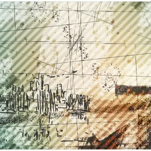 Glasbild Grunge Stil Streifen Schrift und Muster 32 x 80 cm Schnäppchen