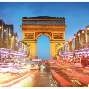 Glasbild Arc de triomphe in Paris bei Nacht 60 x 90 cm Direktkauf