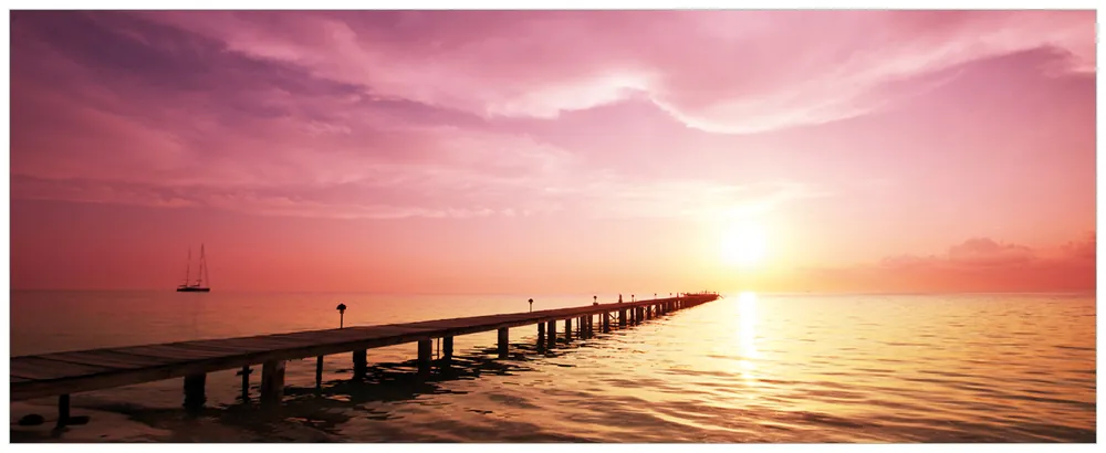 Glasbild Auf dem Weg zur Sonne Steg am Meer 60 x 90 cm Bestpreis