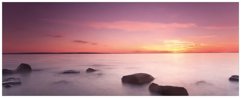Glasbild Nebel am See bei Sonnenuntergang 70 x 100 cm Preiswert