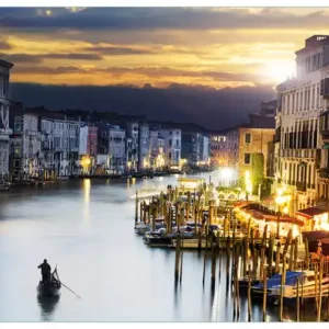 Glasbild Canal Grande in Venedig am Abend mit untergehender Sonne 50 x 50 cm Schneller Versand