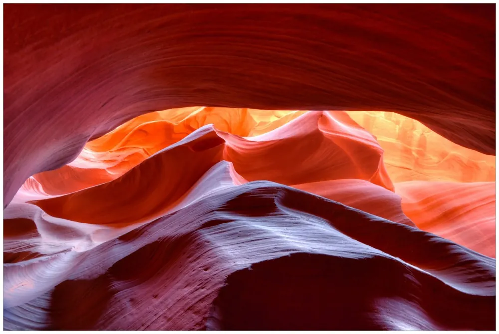 Geprüft Glasbild Antelop Canyon USA Kalksandsteingebirge in leuchtenden Farben 32 x 80 cm