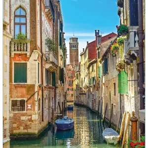Glasbild Urlaub in Venedig Kanal zwischen bunten Häusern 50 x 50 cm Sonderaktion