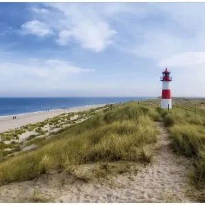 Glasbild Am Strand von Sylt Leuchtturm auf der Düne Panorama 55 x 55 cm Direkt Vom Hersteller