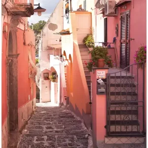 Günstig Glasbild Südländische Gasse- Italien bei Sonnenschein 50 x 50 cm