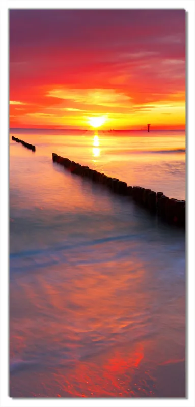 Günstig Selbstklebende Türtapete Farbenspiel im Himmel - Sonnenuntergang am Strand selbstklebende Folie, 93 x 205 cm