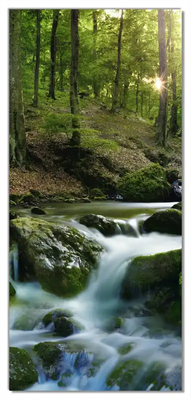 Bestseller Selbstklebende Türtapete Fließender Bach im Wald bei Sonnenuntergang selbstklebende Folie, 93 x 205 cm