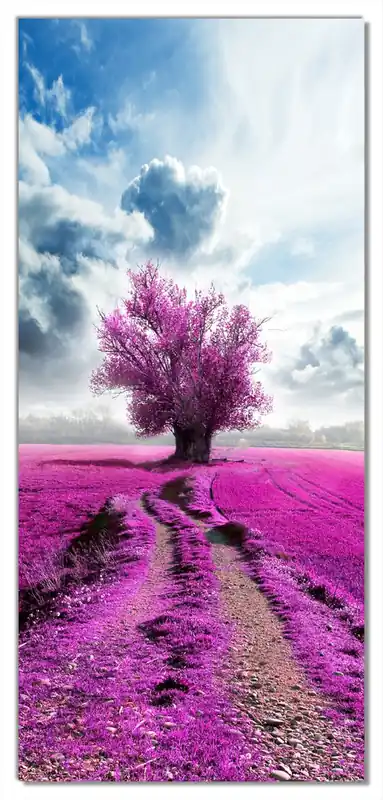 Finale Aktion Selbstklebende Türtapete Surreales Blumenfeld lila Blumen auf dem Feld selbstklebende Folie, 93 x 205 cm
