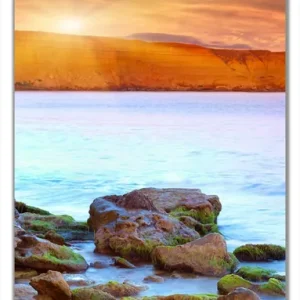 Selbstklebende Türtapete Sonnenaufgang am Meer mit Landzunge und Felsen im Wasser selbstklebende Folie, 100 x 220 cm Rabatt