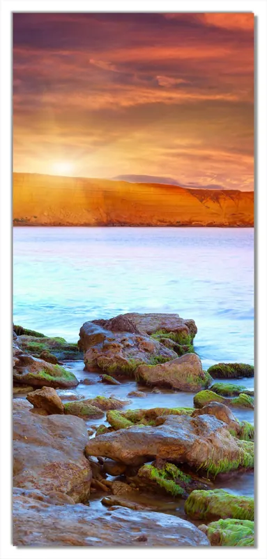 Selbstklebende Türtapete Sonnenaufgang am Meer mit Landzunge und Felsen im Wasser selbstklebende Folie, 100 x 220 cm Rabatt