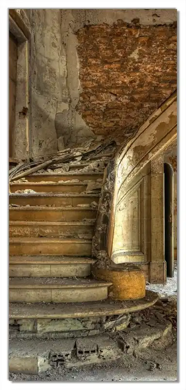 Selbstklebende Türtapete Massive Steintreppe in herrenlosem Haus selbstklebende Folie mit Schutzlaminat, 93 x 205 cm Neu Im Sortiment