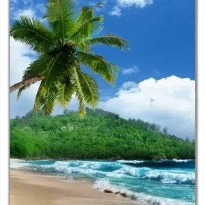 Top-Preis Selbstklebende Türtapete Urlaub auf den Seychellen unter Palmen am Sandstrand selbstklebende Folie mit Schutzlaminat, 100 x 220 cm
