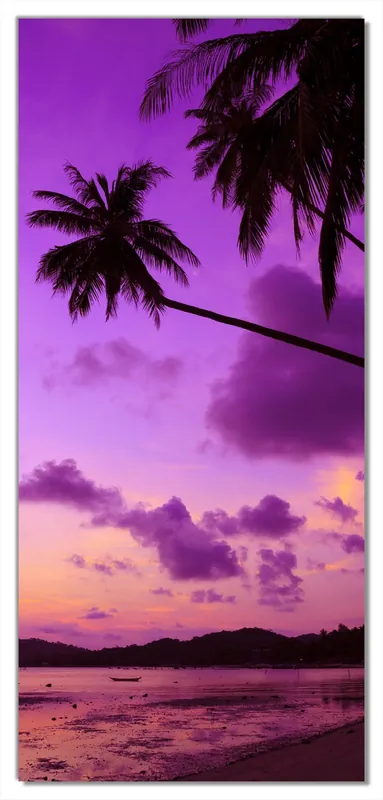 Selbstklebende Türtapete Sonnenuntergang unter Palmen Himmel in lila und orange selbstklebende Folie, 93 x 205 cm Markenware