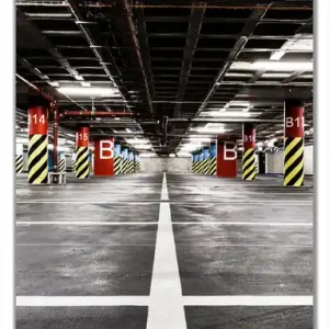 Mega-Angebot Selbstklebende Türtapete Perspektive von unten leeres Parkhaus im Untergrund selbstklebende Folie, 93 x 205 cm
