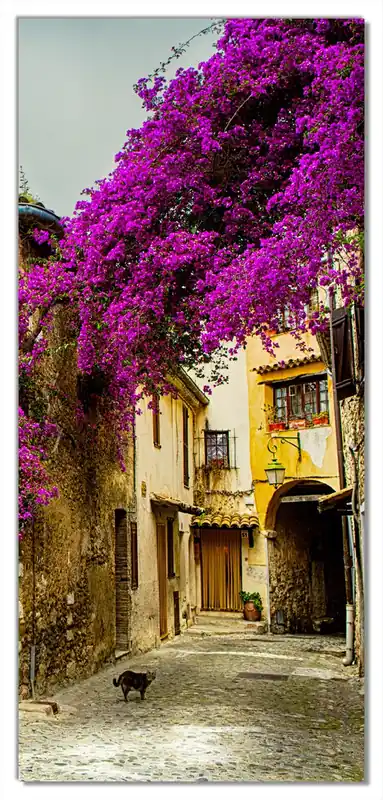 Garantierte Lieferung Selbstklebende Türtapete Malerische Stadt in der Provence mit bunten Blumen selbstklebende Folie, 93 x 205 cm