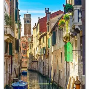 Selbstklebende Türtapete Urlaub in Venedig Kanal zwischen bunten Häusern selbstklebende Folie, 93 x 205 cm Rabatt