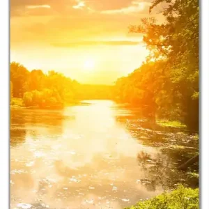 Selbstklebende Türtapete Sonnenuntergang am Fluss in grüner Umgebung selbstklebende Folie, 100 x 220 cm Must-Have
