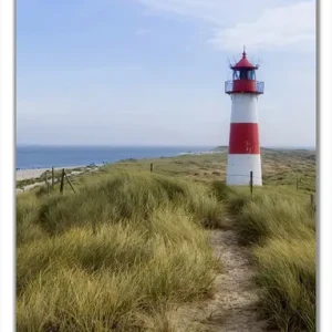 Billig Selbstklebende Türtapete Am Strand von Sylt Leuchtturm auf der Düne Panorama selbstklebende Folie mit Schutzlaminat, 100 x 220 cm