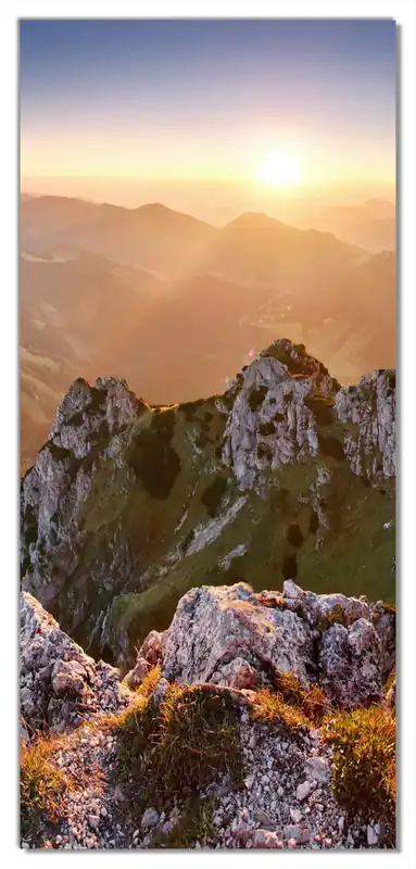 Billig Selbstklebende Türtapete Berglandschaft mit Sonnenuntergang in der Slowakei selbstklebende Folie, 100 x 220 cm