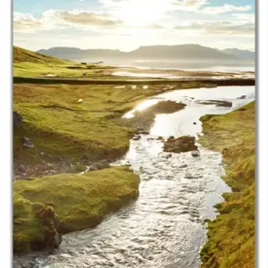 Expressversand Selbstklebende Türtapete Island Panorama Fluss Berge und blauer Himmel selbstklebende Folie, 93 x 205 cm