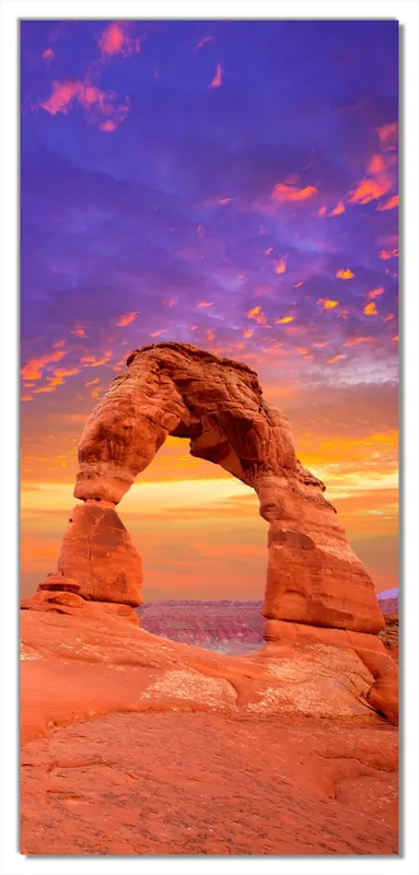 Selbstklebende Türtapete Steinbogen vor einem farbenfrohen Himmel in lila-rot selbstklebende Folie, 93 x 205 cm Schneller Versand