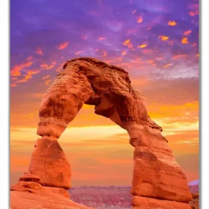 Zertifiziert Selbstklebende Türtapete Steinbogen vor einem farbenfrohen Himmel in lila-rot selbstklebende Folie, 100 x 220 cm
