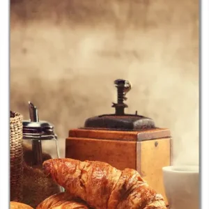 Gratis Versand Selbstklebende Türtapete Französisches Frühstück mit Café und Croissants selbstklebende Folie, 93 x 205 cm