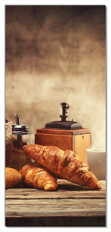 Gratis Versand Selbstklebende Türtapete Französisches Frühstück mit Café und Croissants selbstklebende Folie, 93 x 205 cm