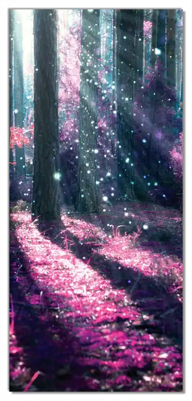 Bestseller Selbstklebende Türtapete Fantasie im Wald - Pinke Blumen in der Sonne selbstklebende Folie mit Schutzlaminat, 100 x 220 cm