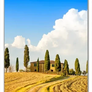 Expressversand Selbstklebende Türtapete Italien - Toskana unter blauem Himmel einsame Farm selbstklebende Folie mit Schutzlaminat, 93 x 205 cm