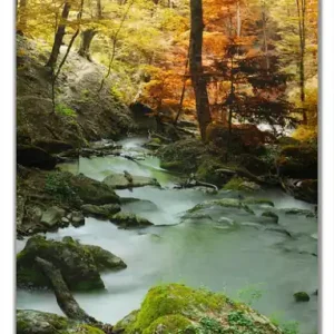 Selbstklebende Türtapete Wasserfall mit moosbedeckten Steinen im Herbstwald selbstklebende Folie, 100 x 220 cm Zertifiziert