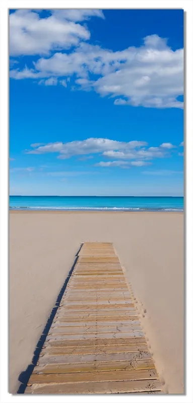 Expressversand Selbstklebende Türtapete Auf dem Holzweg zum blauen Meer selbstklebende Folie mit Schutzlaminat, 100 x 220 cm