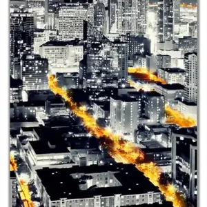 Top-Angebot Selbstklebende Türtapete Großstadt bei Nacht - Seattle in schwarz weiß gelb selbstklebende Folie mit Schutzlaminat, 93 x 205 cm