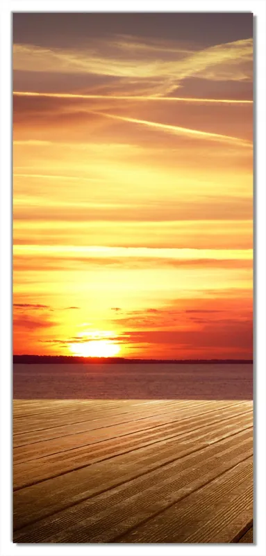 Selbstklebende Türtapete Steg am See - Sonnenuntergang und roter Himmel selbstklebende Folie mit Schutzlaminat, 93 x 205 cm Beliebt