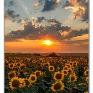 Selbstklebende Türtapete Sonnenblumenwiese vor Wolken mit Sonnenuntergang selbstklebende Folie mit Schutzlaminat, 93 x 205 cm Preiswert