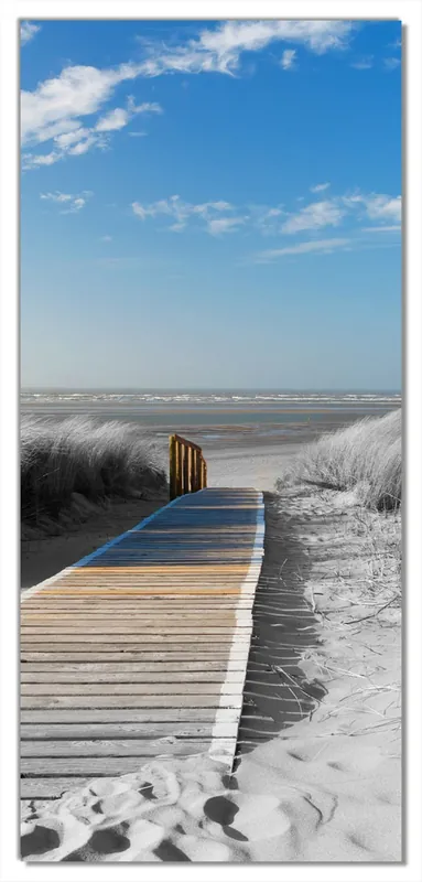 Letzte Chance Selbstklebende Türtapete Auf dem Holzweg zum Strand in schwarz-weiß Optik selbstklebende Folie mit Schutzlaminat, 93 x 205 cm