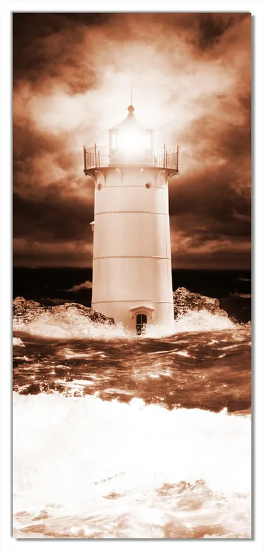 Heißes Angebot Selbstklebende Türtapete Abstrakter Leuchtturm im Wasser bei stürmischer See selbstklebende Folie mit Schutzlaminat, 93 x 205 cm