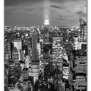 Selbstklebende Türtapete New York bei Nacht - Panoramablick über die Stadt - schwarzweiß selbstklebende Folie, 93 x 205 cm Preiswert
