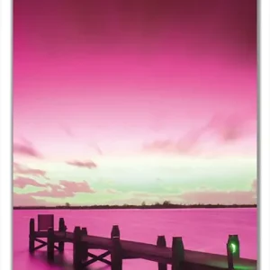 Selbstklebende Türtapete Steg bei Abenddämmerung -Himmel bei Nacht Lila gefärbt selbstklebende Folie, 100 x 220 cm Highlight