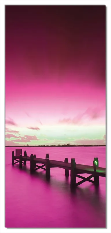 Finale Aktion Selbstklebende Türtapete Steg bei Abenddämmerung -Himmel bei Nacht Lila gefärbt selbstklebende Folie mit Schutzlaminat, 93 x 205 cm