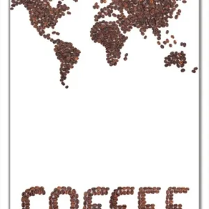 Selbstklebende Türtapete Weltkarte mit Schriftzug aus Kaffeebohnen selbstklebende Folie mit Schutzlaminat, 100 x 220 cm Top-Seller