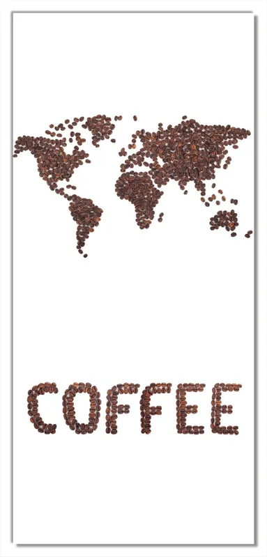 Selbstklebende Türtapete Weltkarte mit Schriftzug aus Kaffeebohnen selbstklebende Folie mit Schutzlaminat, 100 x 220 cm Top-Seller