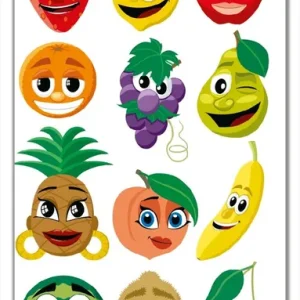 Bestpreis Selbstklebende Türtapete Obst-Smilies im Comic-Stil - Lustige Früchte selbstklebende Folie, 100 x 220 cm