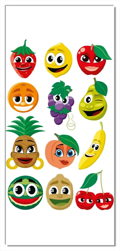 Günstig Selbstklebende Türtapete Obst-Smilies im Comic-Stil - Lustige Früchte selbstklebende Folie mit Schutzlaminat, 93 x 205 cm