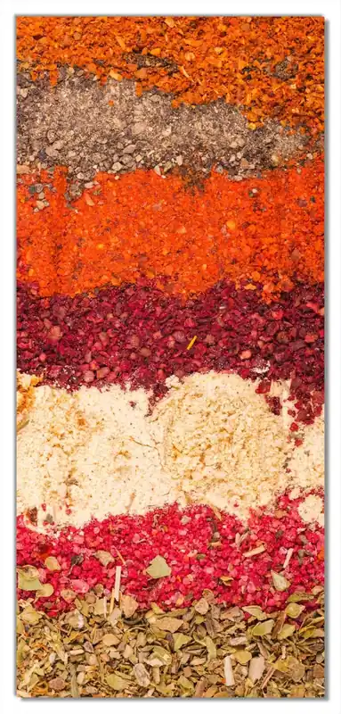 Direkt Vom Hersteller Selbstklebende Türtapete Bunte Gewürze in Streifen - Chili, Curry usw. selbstklebende Folie mit Schutzlaminat, 93 x 205 cm