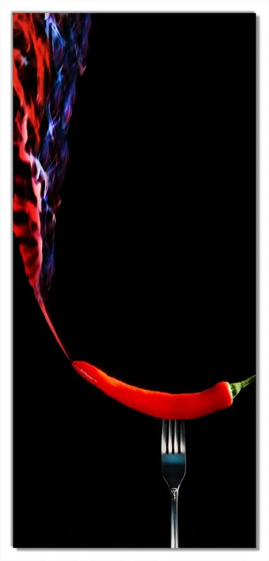 Selbstklebende Türtapete Rauchende Chili-Schote an einer Gabel selbstklebende Folie, 93 x 205 cm Top-Preis