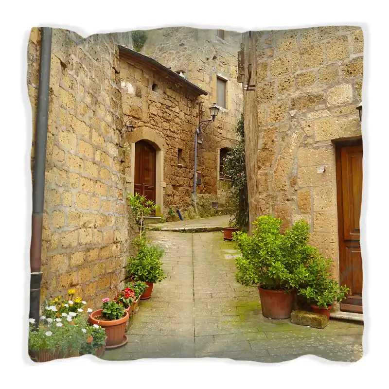 Aktuell Kissen Weg durch die Altstadt - Toskana in Italien 60 x 60 cm, schwarz