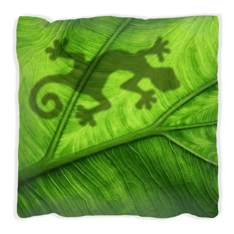 Angebot Kissen Gecko Schatten auf grünem Blatt - Umriss 40 x 40 cm, Foto