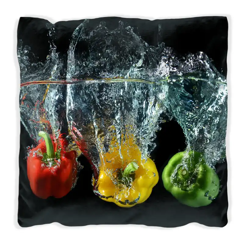Kissen Paprika-Mix - frische Paprika in rot, gelb und grün im Wasser 60 x 60 cm, weiß Schnäppchen